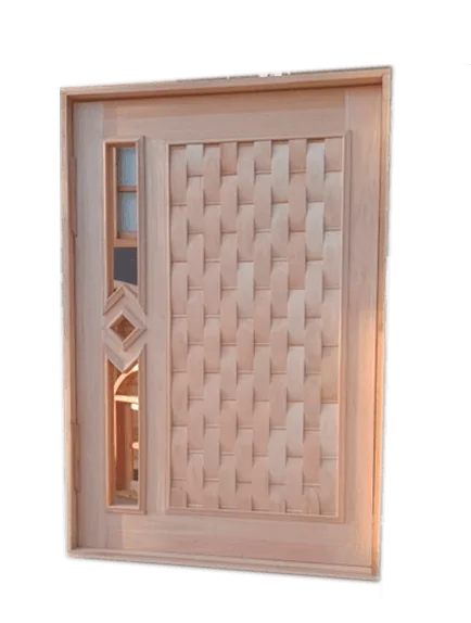 Porta Pivotante Couro com visor Losango Padrão de Cedros - REF 12 — Raio de Sol Portas e Janelas